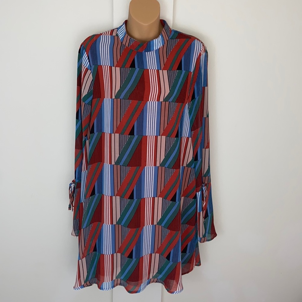 Lulus Geometric Fully Lined Sheer Bell Sleeve Dress